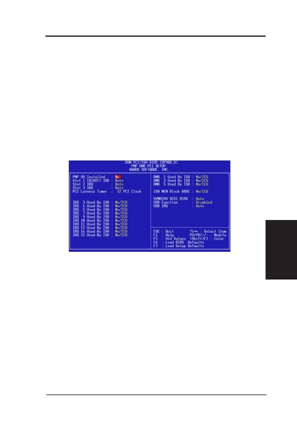 Iv. bios software, Pnp and pci setup | Asus SP98AGP-X User Manual | Page 49 / 64