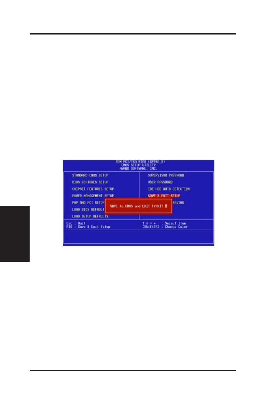 Iv. bios software, Save & exit setup, Exit without saving | Asus SP98AGP-X User Manual | Page 54 / 64