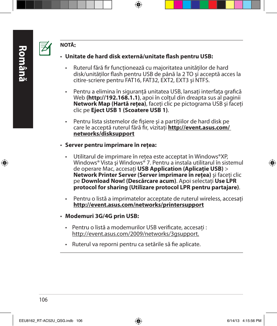 Română | Asus RT-AC52U User Manual | Page 103 / 220