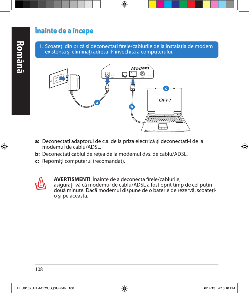 Română, Înainte de a începe | Asus RT-AC52U User Manual | Page 105 / 220