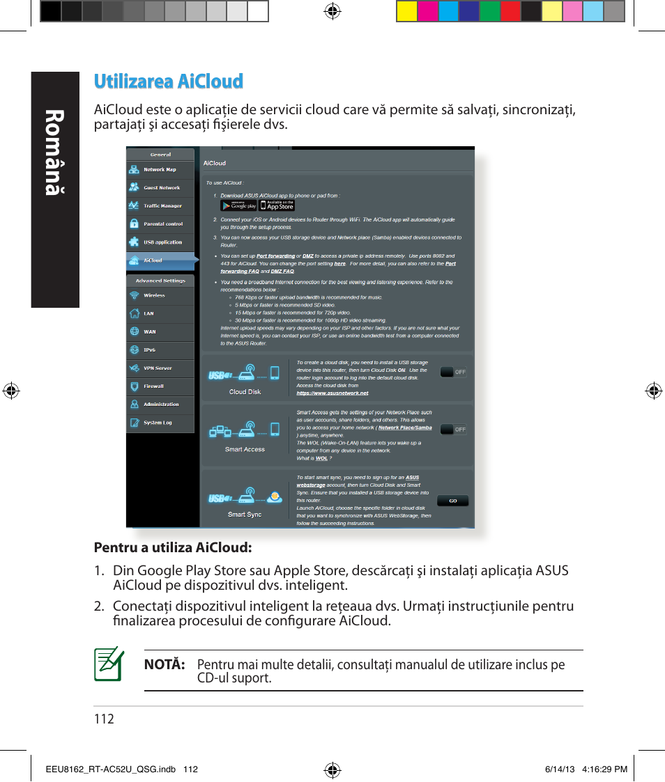 Română, Utilizarea aicloud | Asus RT-AC52U User Manual | Page 109 / 220