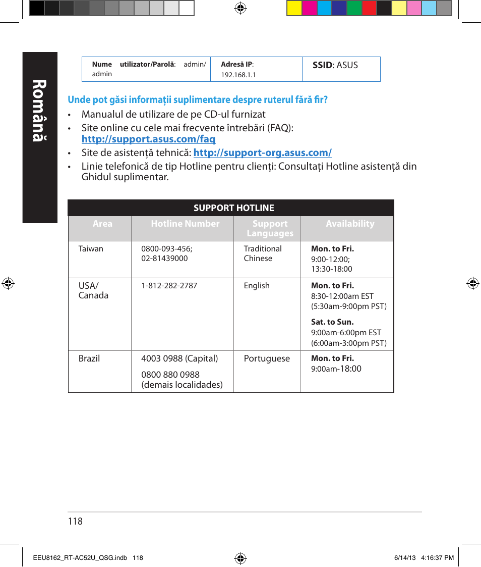 Română | Asus RT-AC52U User Manual | Page 115 / 220