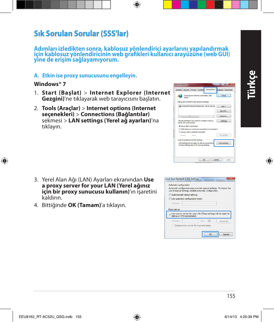 Tür kç e, Sık sorulan sorular (sss'lar) | Asus RT-AC52U User Manual | Page 152 / 220