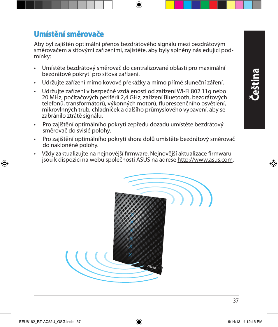 Čeština, Umístění směrovače | Asus RT-AC52U User Manual | Page 34 / 220