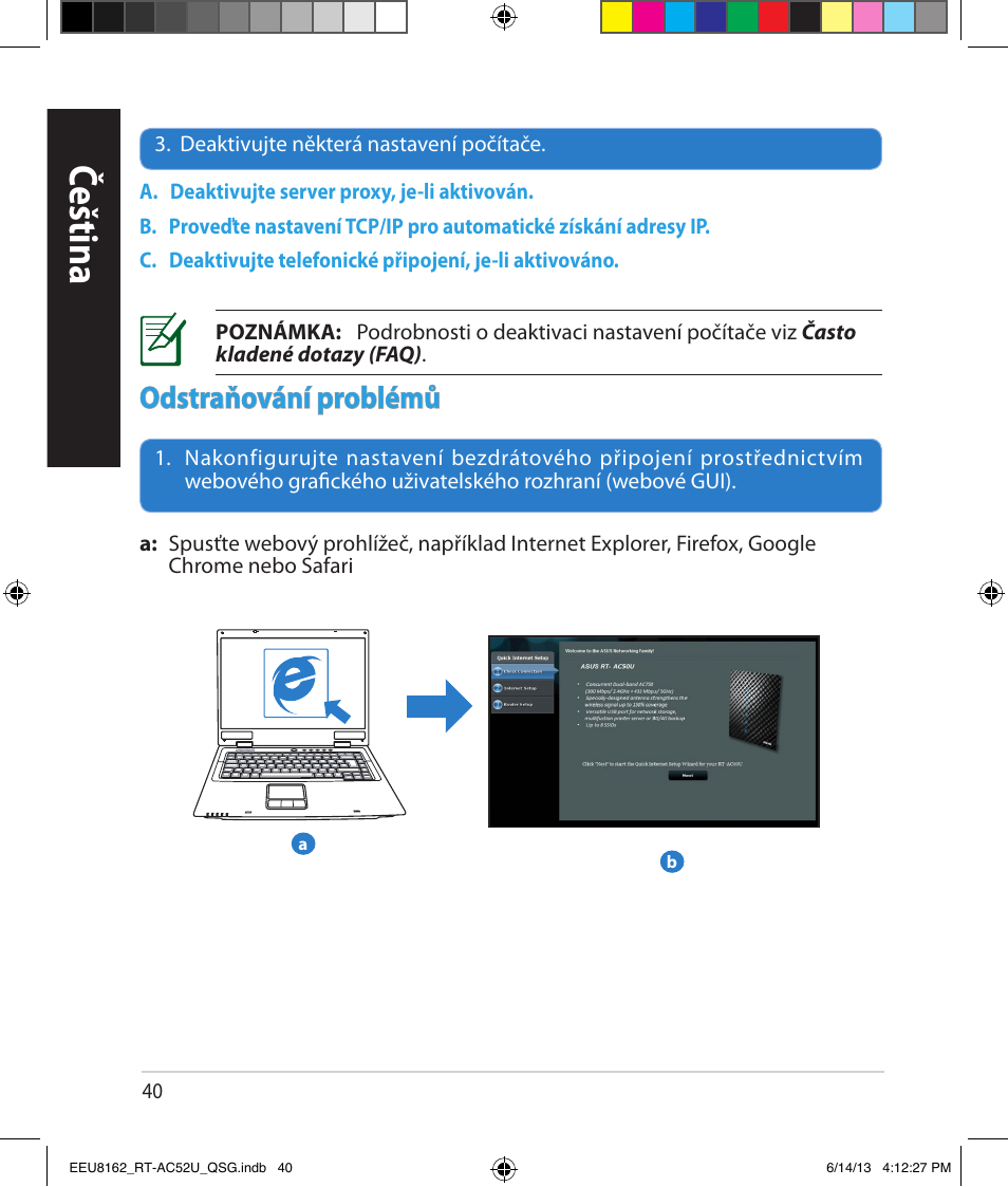 Čeština, Odstraňování problémů | Asus RT-AC52U User Manual | Page 37 / 220