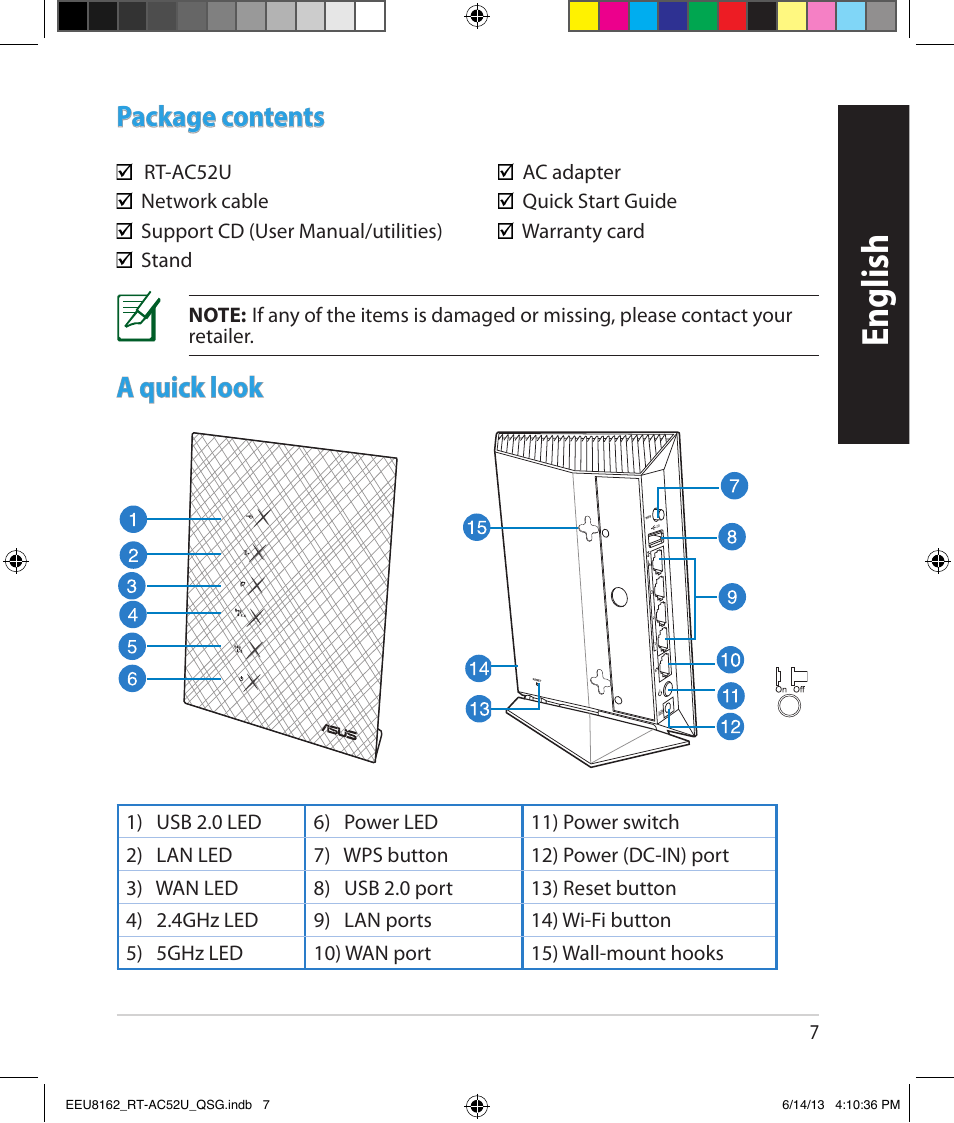 English, Package contents, A quick look | Asus RT-AC52U User Manual | Page 4 / 220