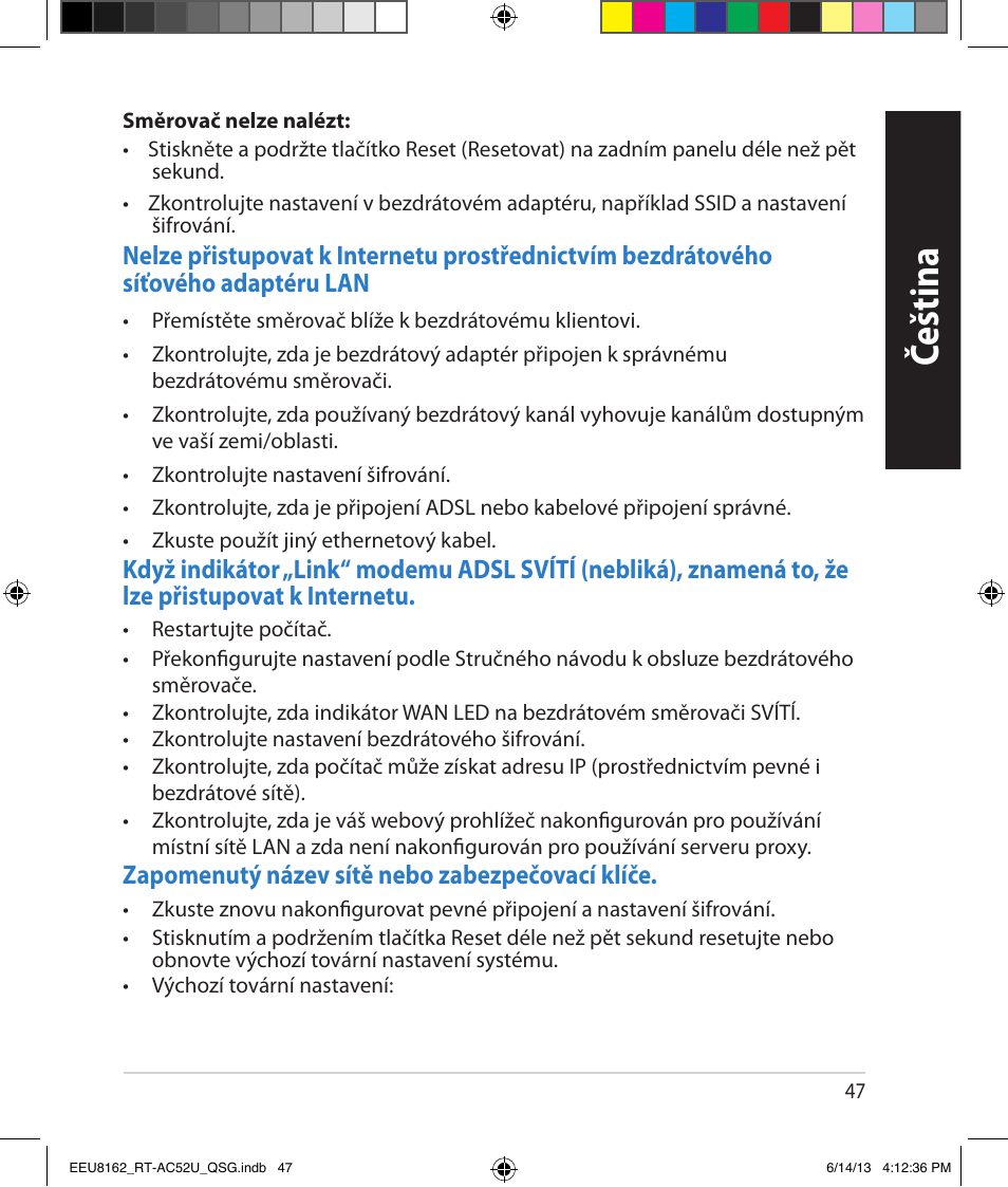 Čeština | Asus RT-AC52U User Manual | Page 44 / 220