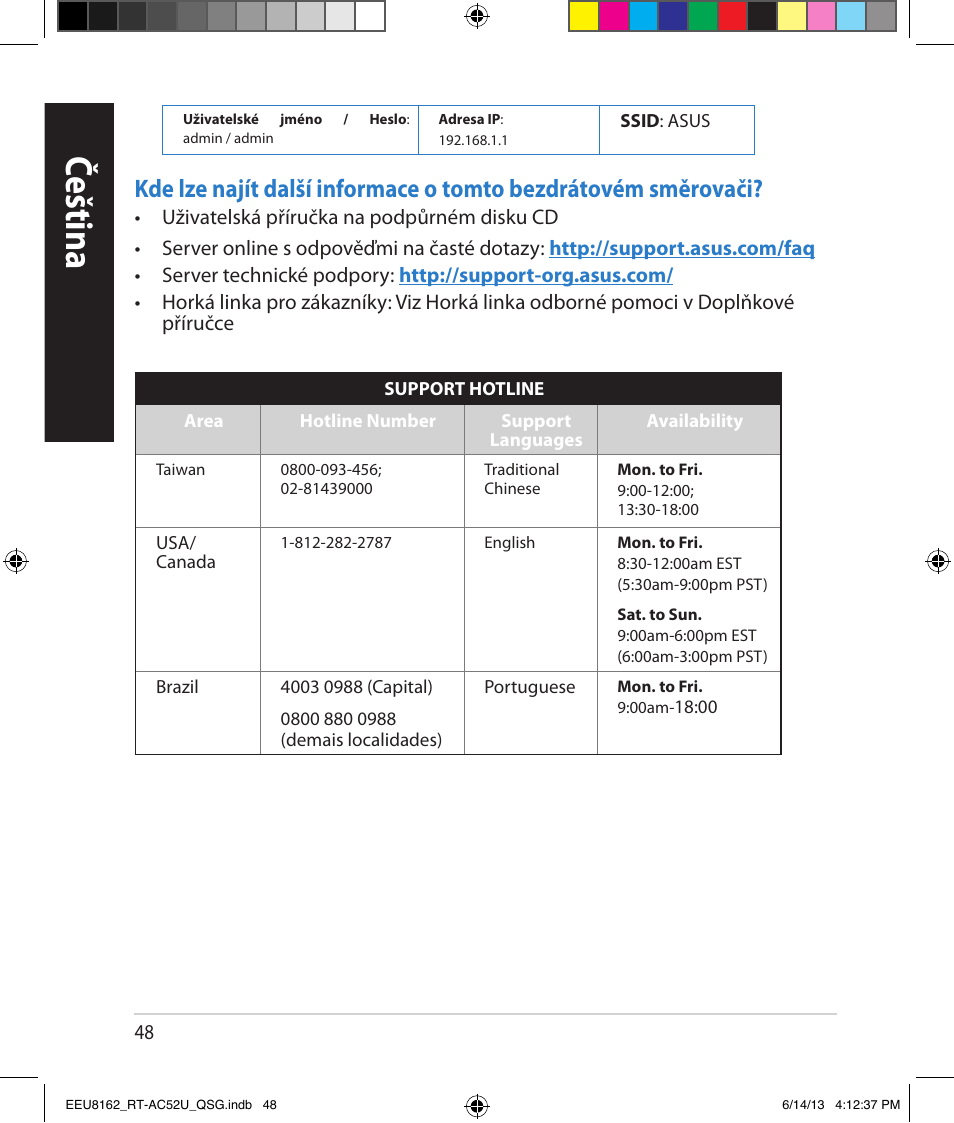 Čeština | Asus RT-AC52U User Manual | Page 45 / 220