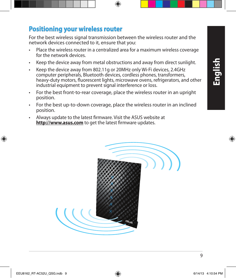 English, Positioning your wireless router | Asus RT-AC52U User Manual | Page 6 / 220