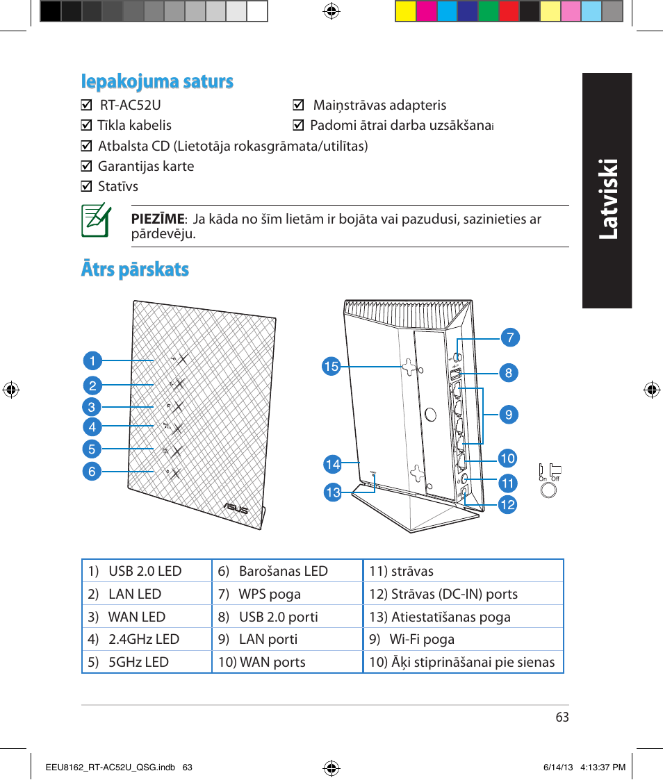 La tvisk i, Iepakojuma saturs, Ātrs pārskats | Asus RT-AC52U User Manual | Page 60 / 220