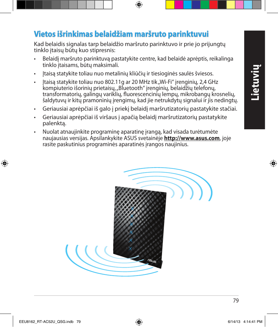 Lietuvių, Vietos išrinkimas belaidžiam maršruto parinktuvui | Asus RT-AC52U User Manual | Page 76 / 220