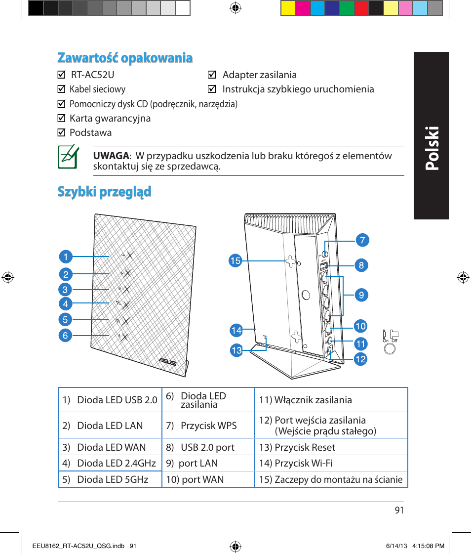 Polsk i, Zawartość opakowania, Szybki przegląd | Asus RT-AC52U User Manual | Page 88 / 220