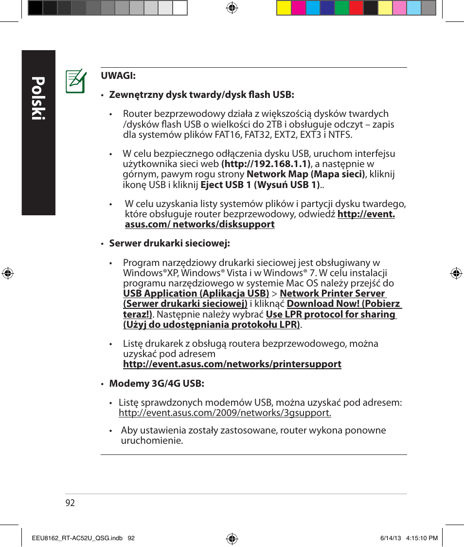 Polsk i | Asus RT-AC52U User Manual | Page 89 / 220