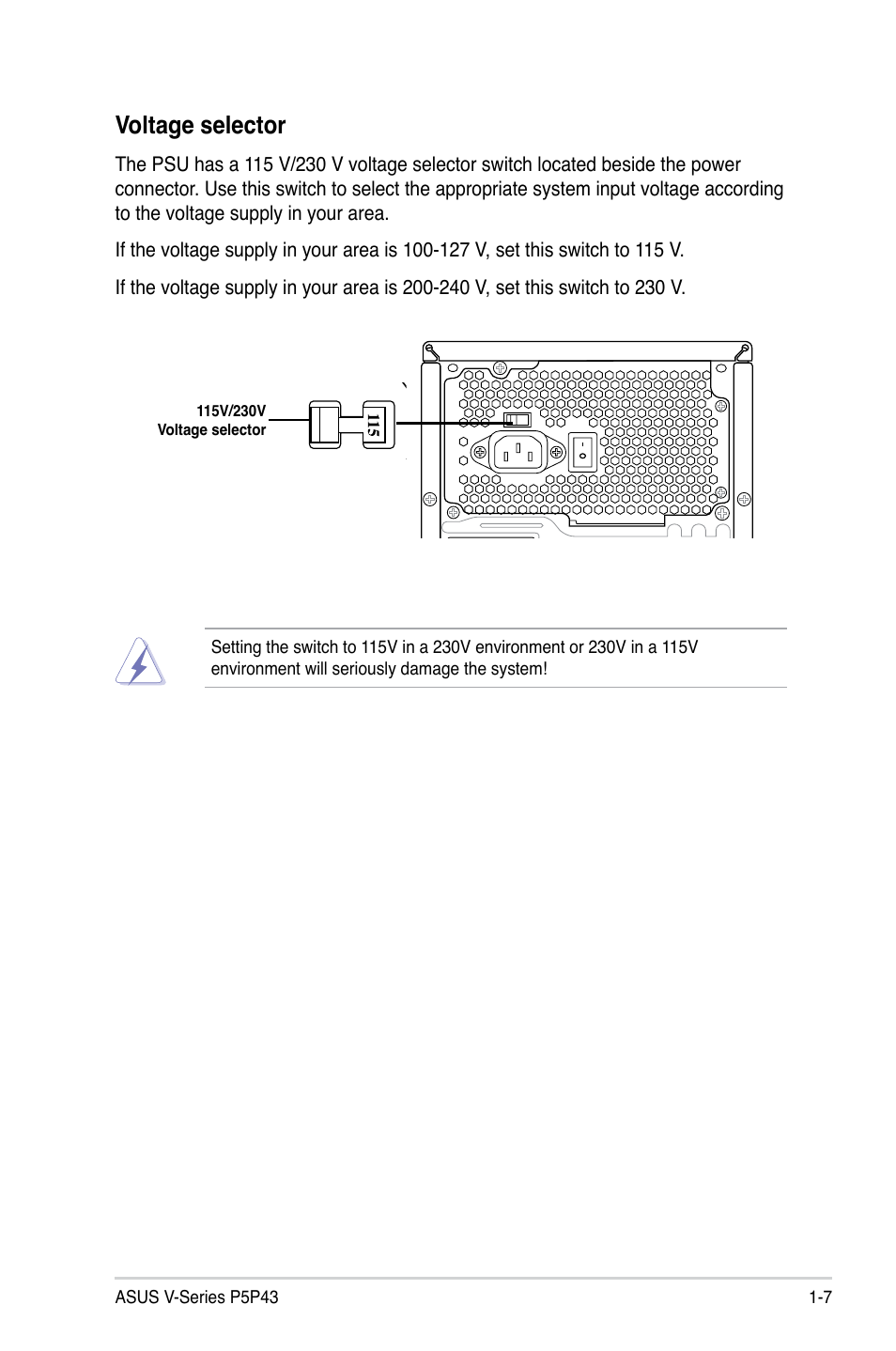 Voltage.selector | Asus V3-P5P43 User Manual | Page 17 / 114