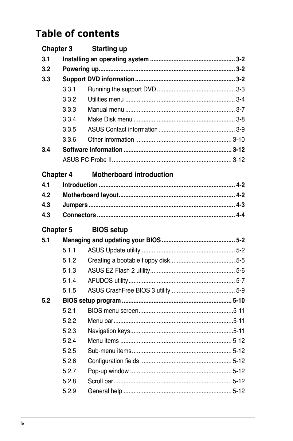 Asus V3-P5P43 User Manual | Page 4 / 114