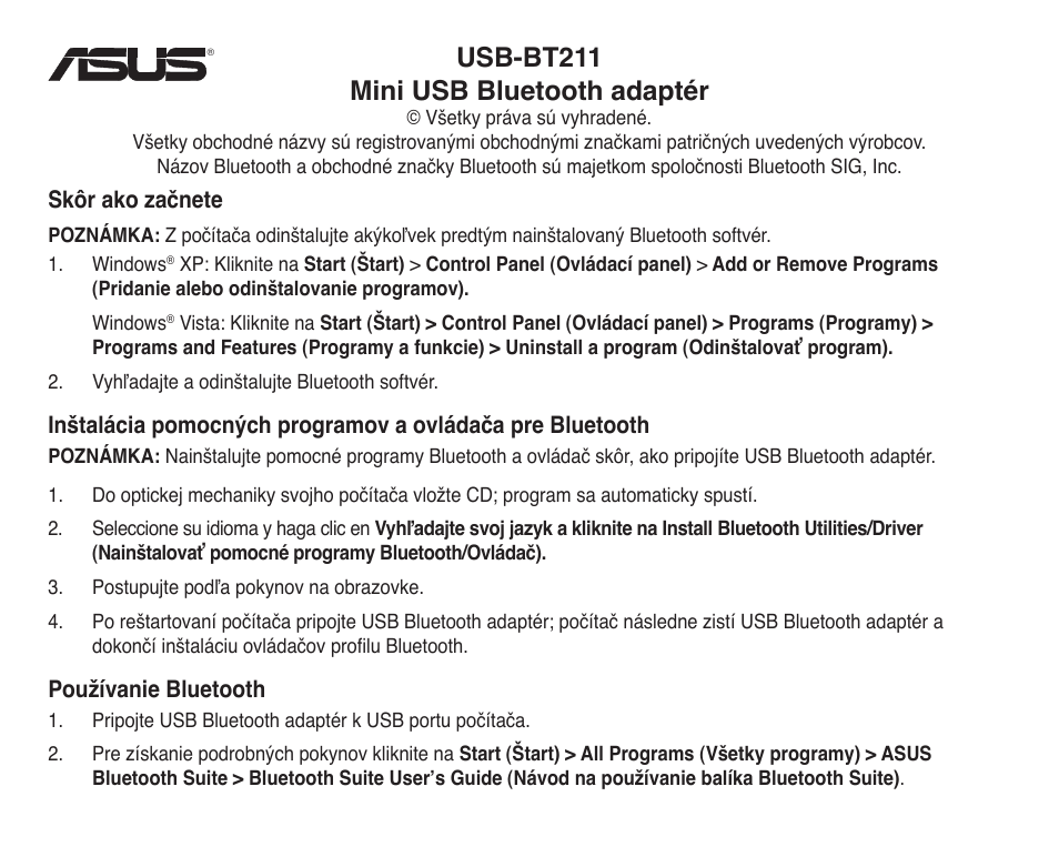 Usb-bt211 mini usb bluetooth adaptér | Asus USB-BT211 User Manual | Page 19 / 30