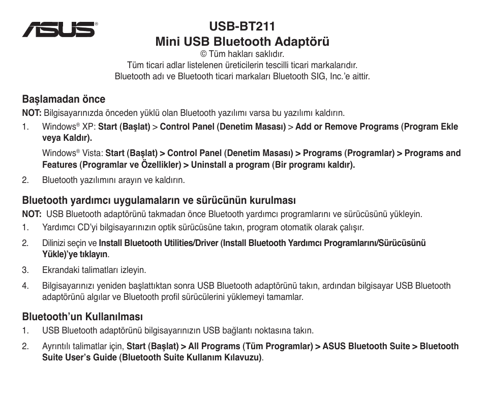 Usb-bt211 mini usb bluetooth adaptörü | Asus USB-BT211 User Manual | Page 22 / 30