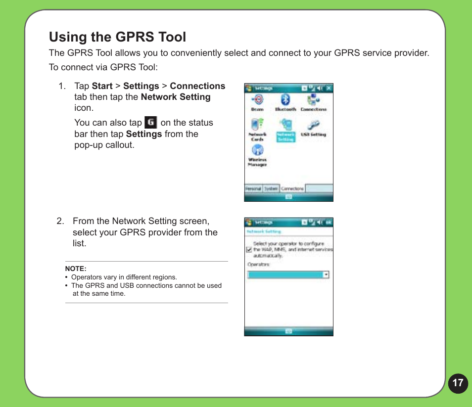 Using the gprs tool | Asus P526 User Manual | Page 17 / 24