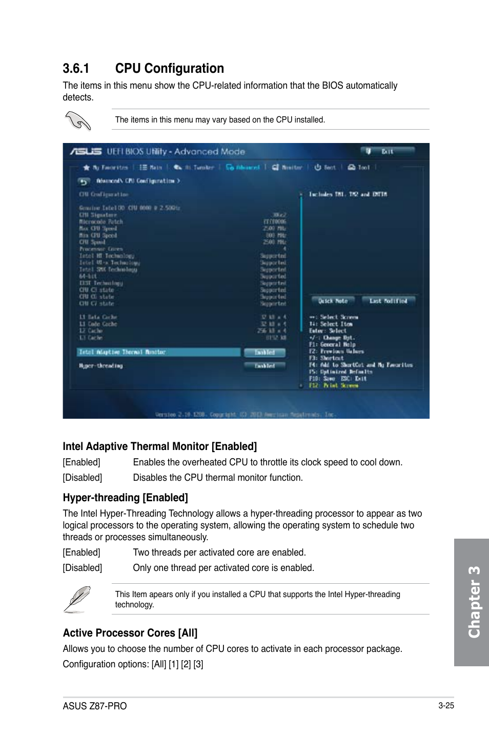 1 cpu configuration, Cpu configuration -25, Chapter 3 | Asus Z87-PRO User Manual | Page 107 / 168