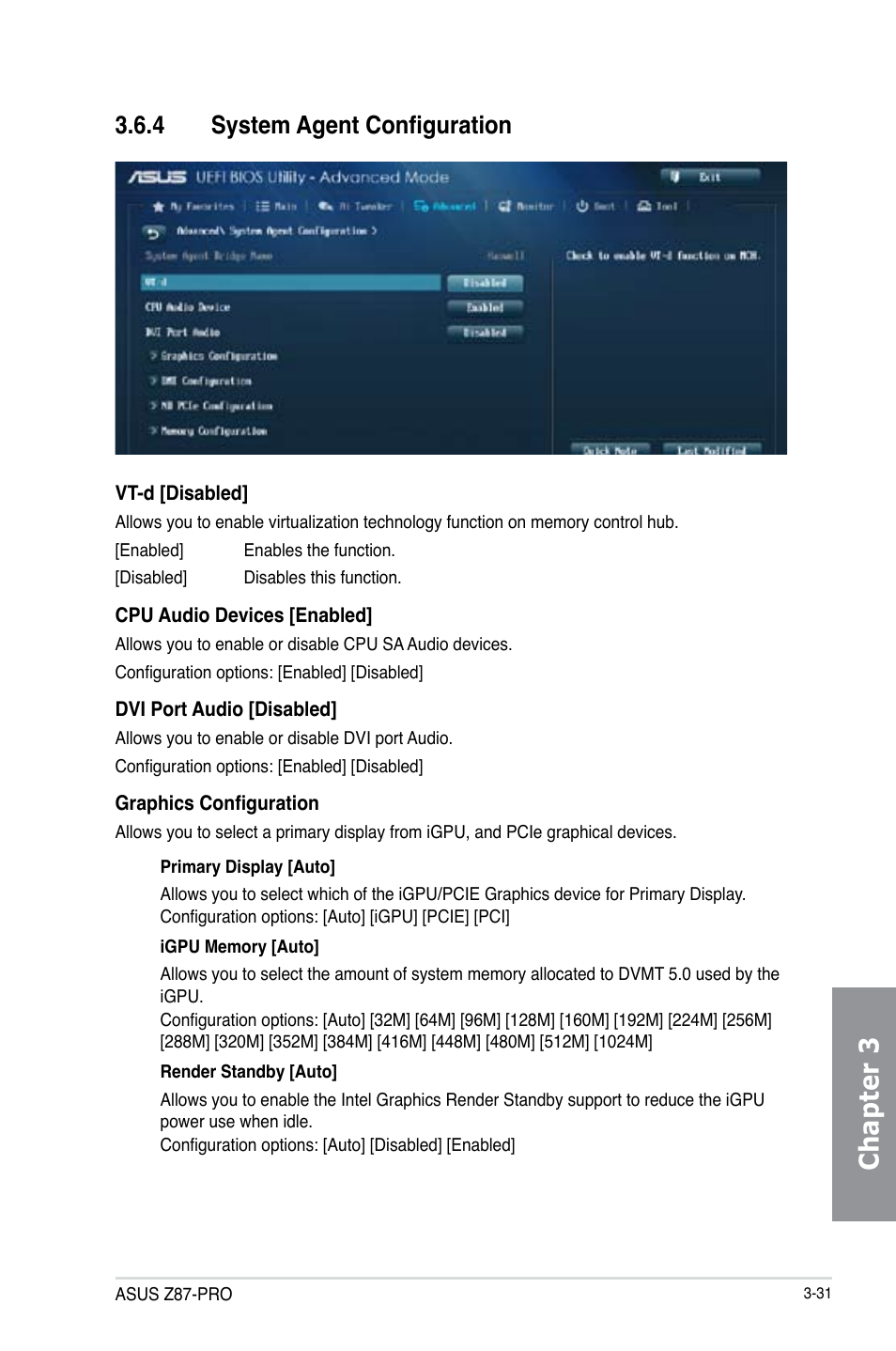 4 system agent configuration, System agent configuration -31, Chapter 3 | Asus Z87-PRO User Manual | Page 113 / 168