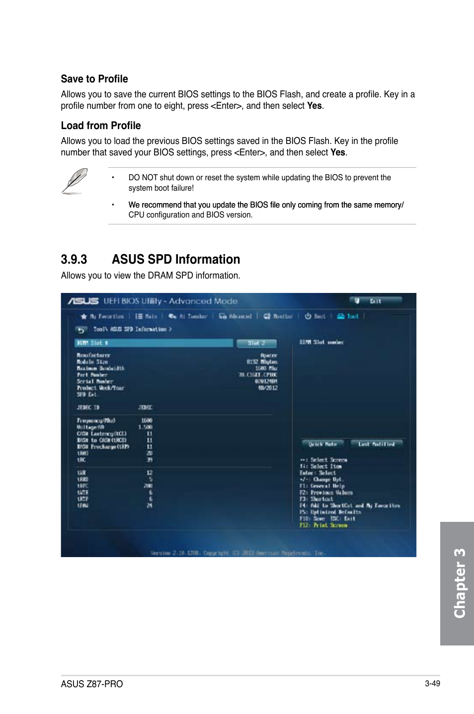 3 asus spd information, Asus spd information -49, Chapter 3 | Asus Z87-PRO User Manual | Page 131 / 168