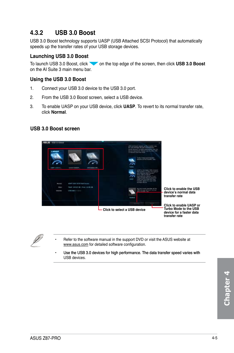 2 usb 3.0 boost, Usb 3.0 boost -5, Chapter 4 | Asus Z87-PRO User Manual | Page 143 / 168