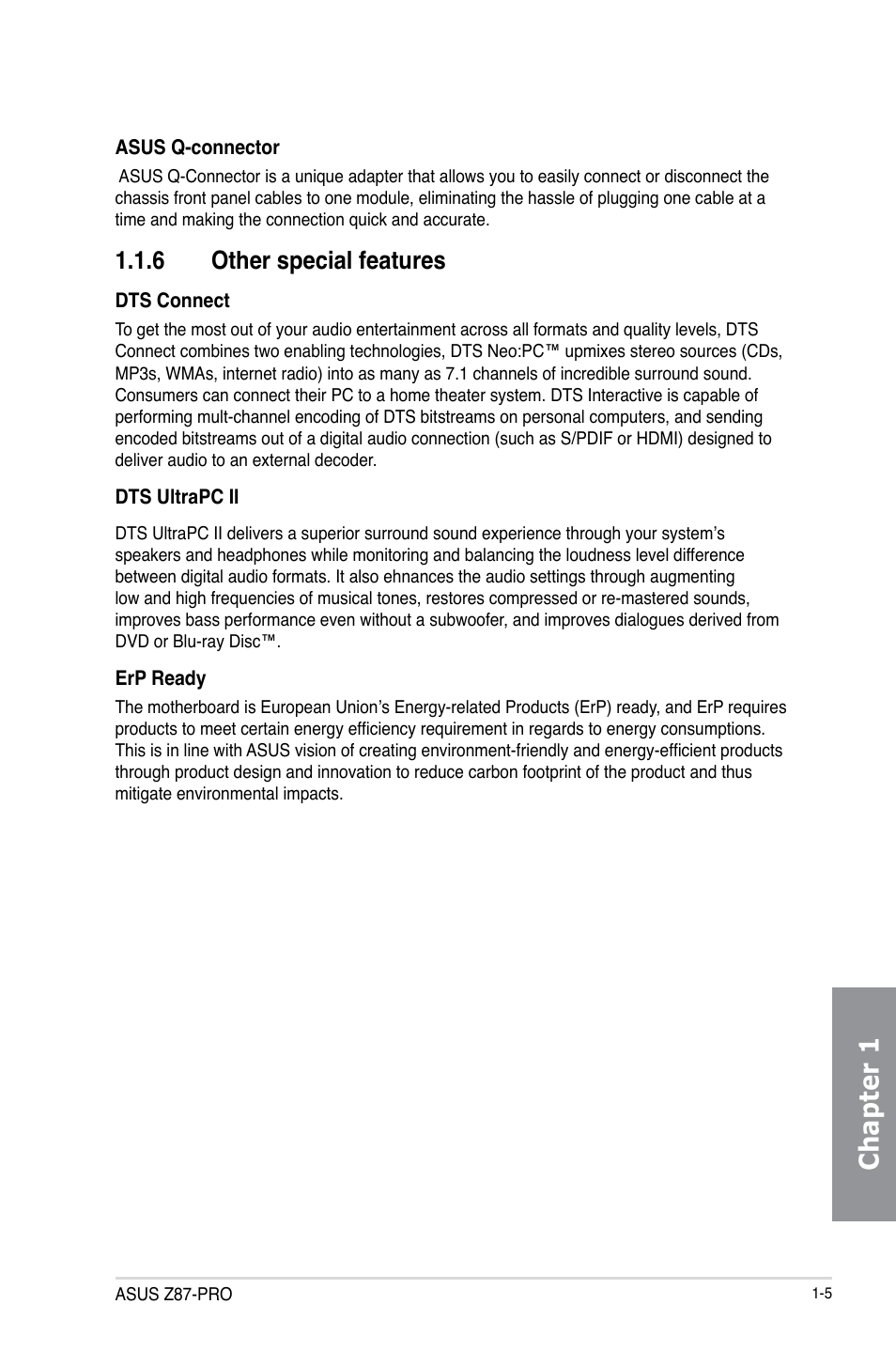 6 other special features, Other special features -5, Chapter 1 | Asus Z87-PRO User Manual | Page 21 / 168