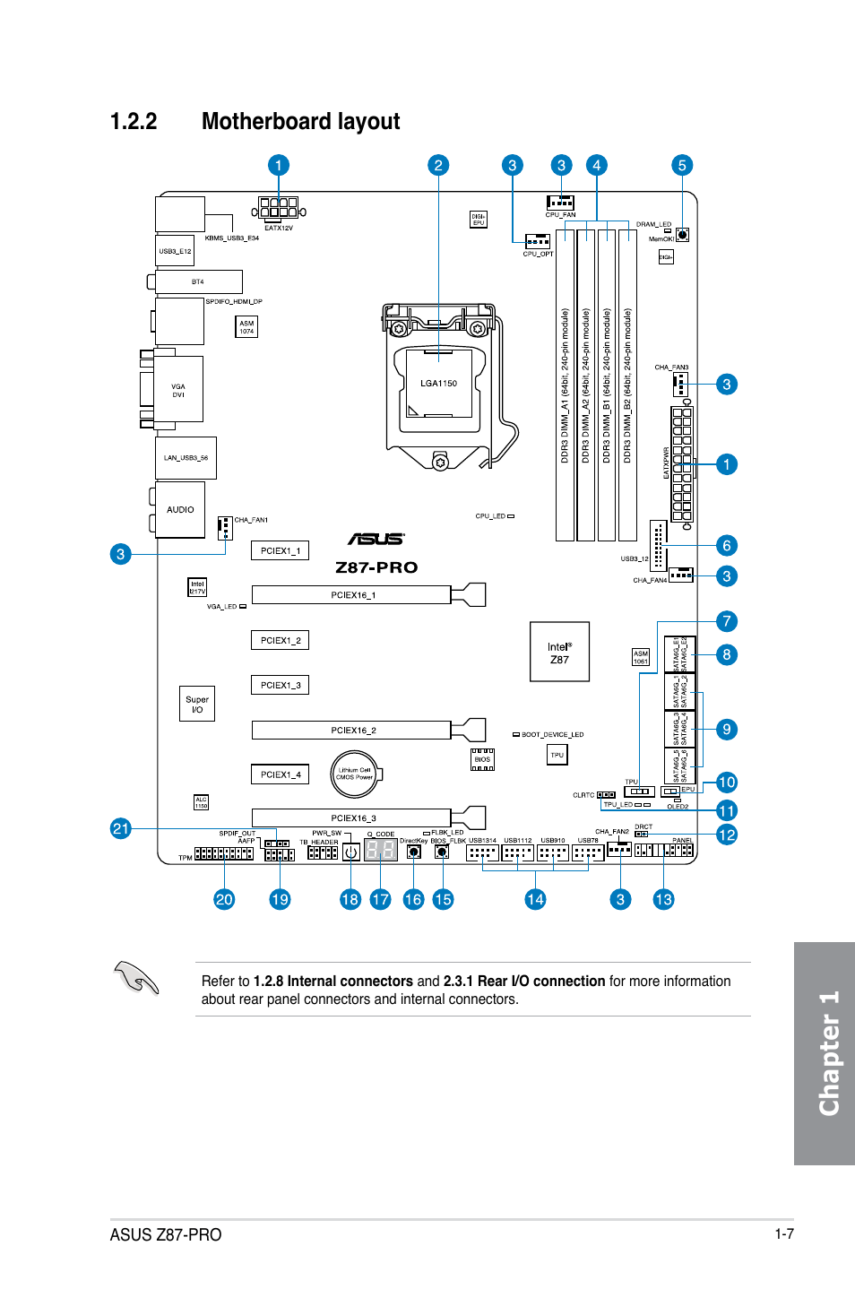 2 motherboard layout, Motherboard layout -7, Chapter 1 | Asus Z87-PRO User Manual | Page 23 / 168