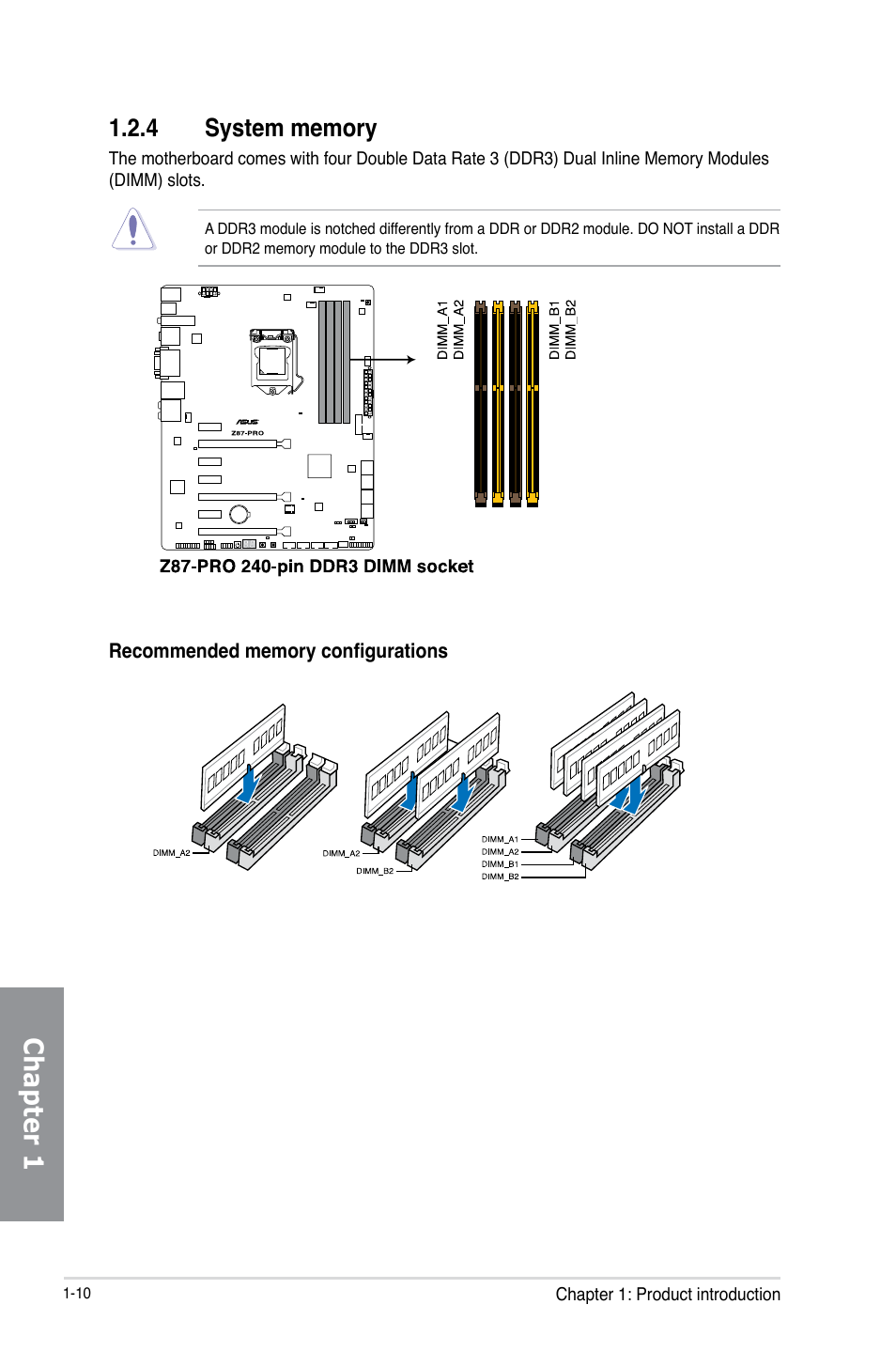 4 system memory, System memory -10, Chapter 1 | Asus Z87-PRO User Manual | Page 26 / 168