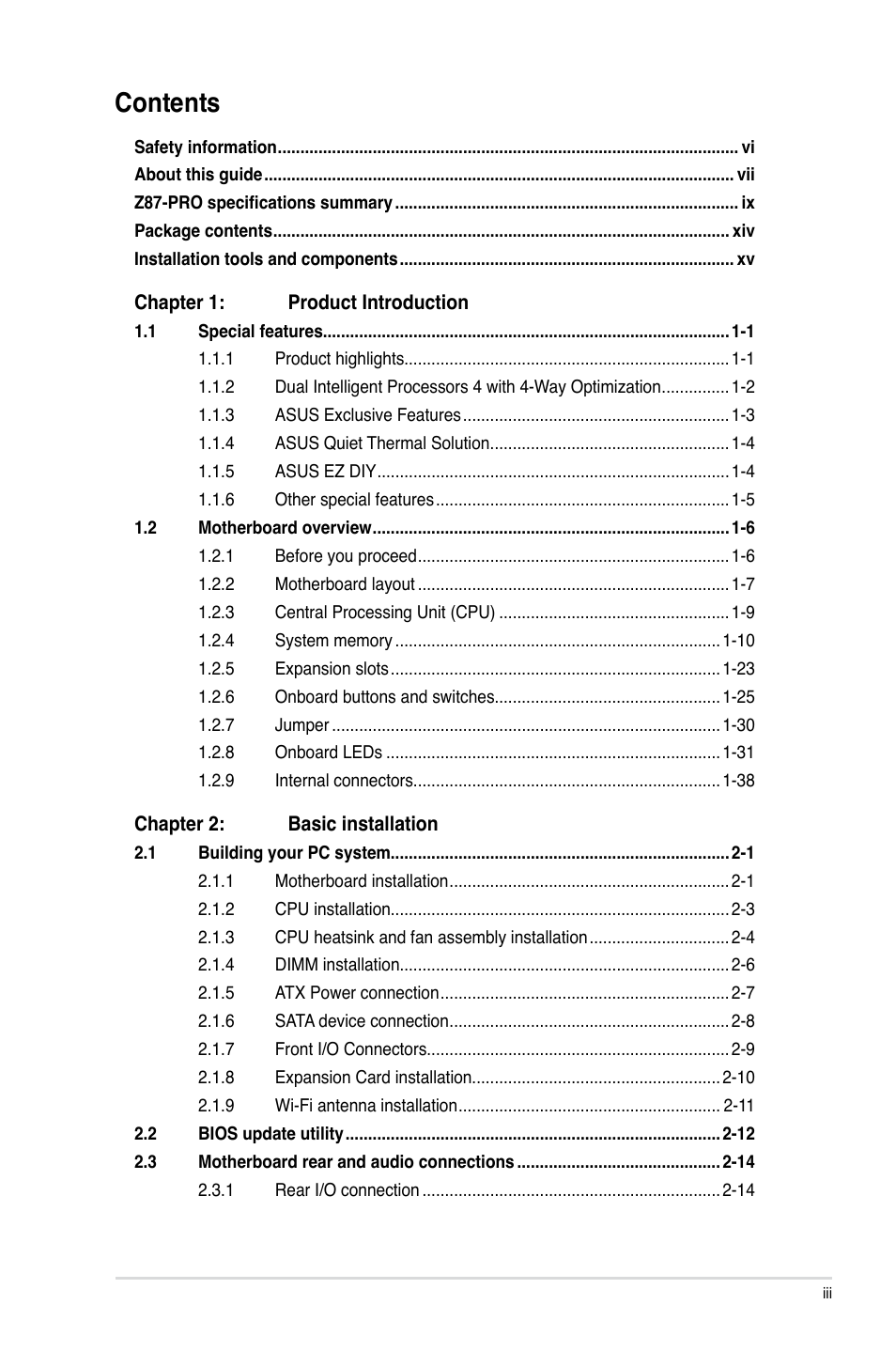 Asus Z87-PRO User Manual | Page 3 / 168