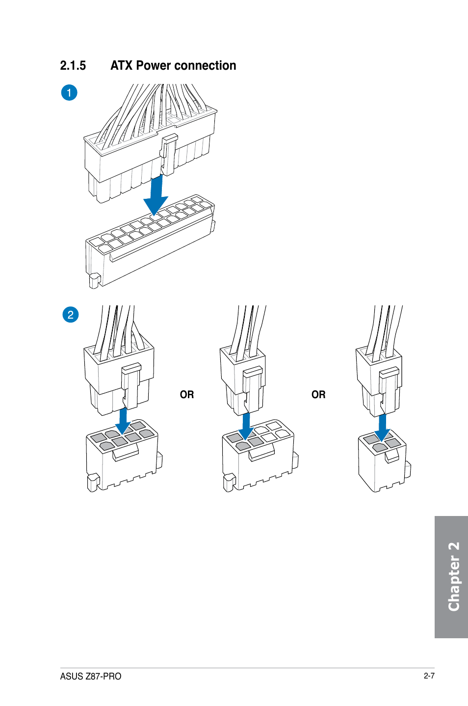 5 atx power connection, Atx power connection -7, Chapter 2 | Asus Z87-PRO User Manual | Page 69 / 168