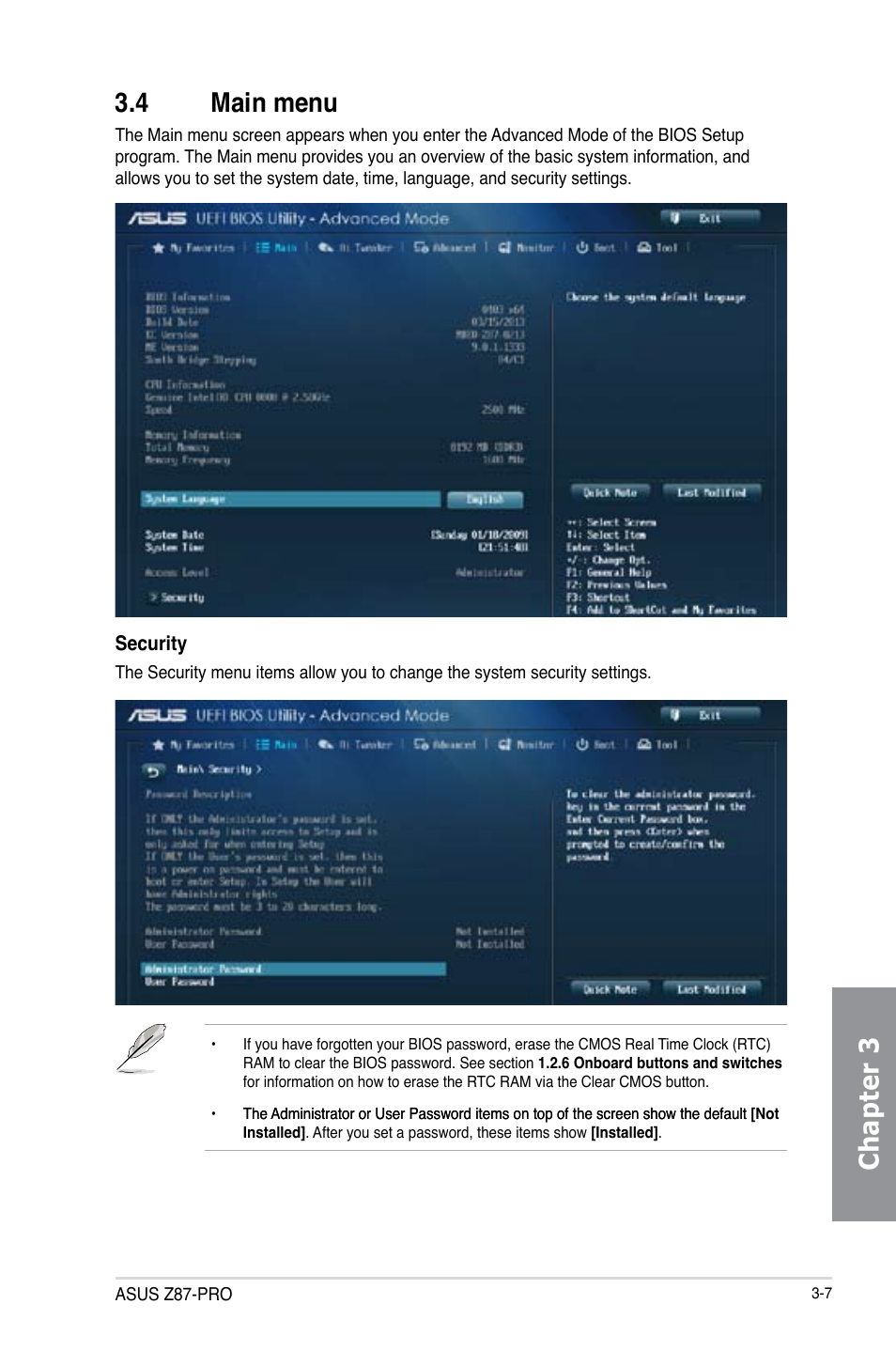 4 main menu, Main menu -7, Chapter 3 3.4 main menu | Asus Z87-PRO User Manual | Page 89 / 168