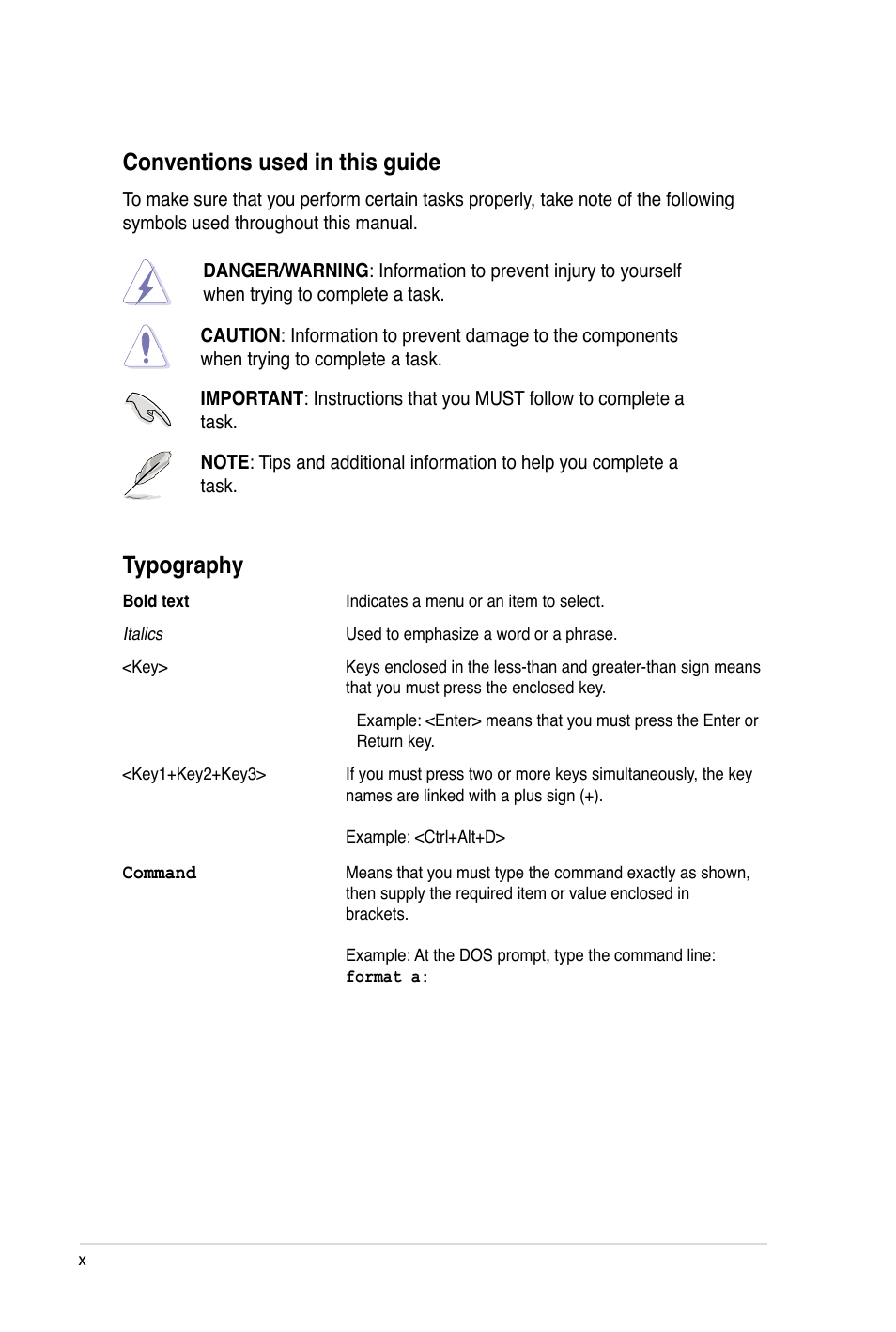 Typography, Conventions used in this guide | Asus ASMB4-iKVM User Manual | Page 10 / 84