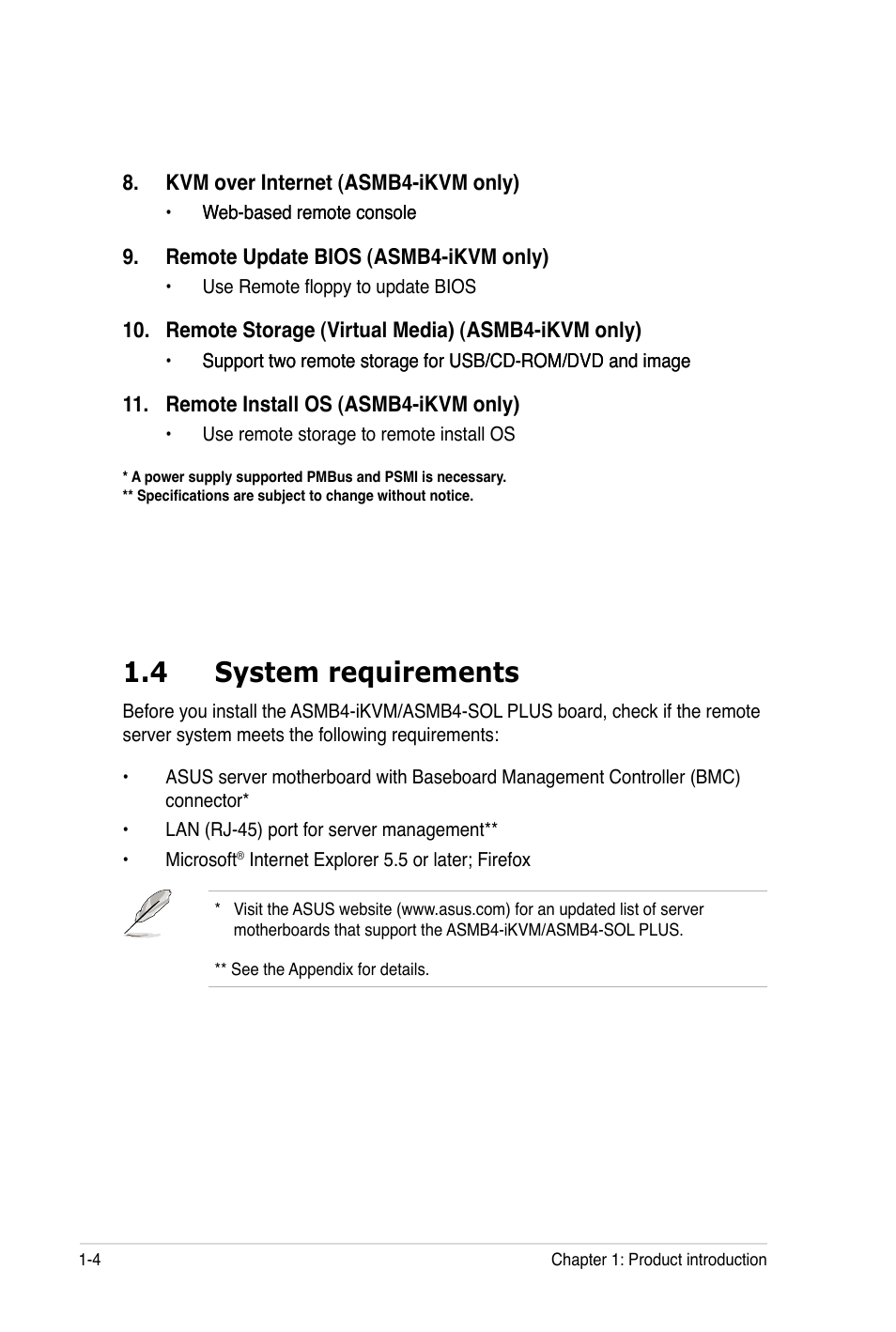 4 system requirements | Asus ASMB4-iKVM User Manual | Page 16 / 84