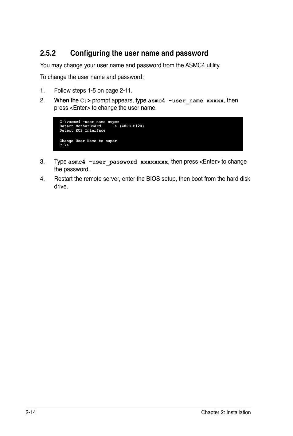 2 configuring the user name and password | Asus ASMB4-iKVM User Manual | Page 32 / 84