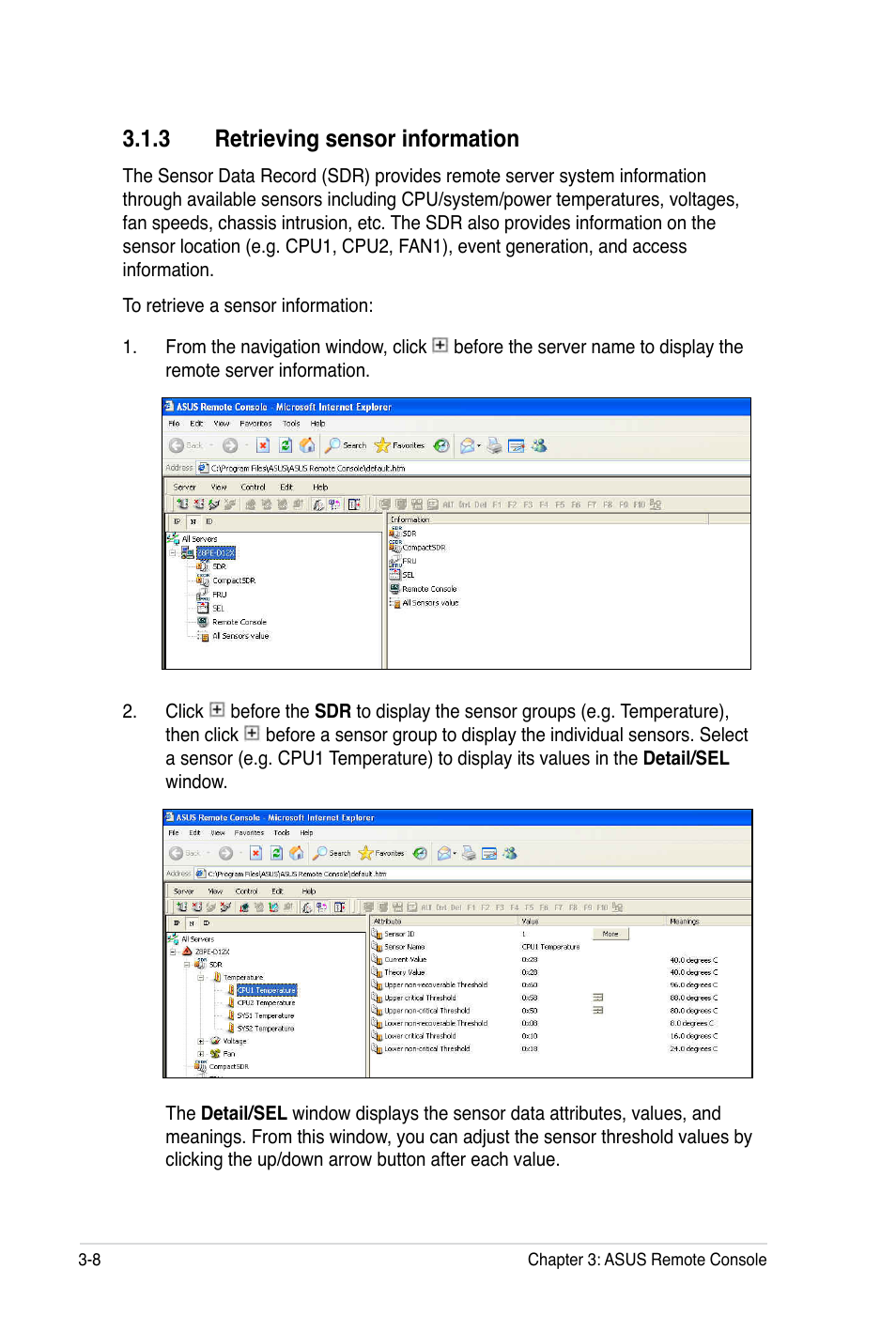 3 retrieving sensor information | Asus ASMB4-iKVM User Manual | Page 42 / 84