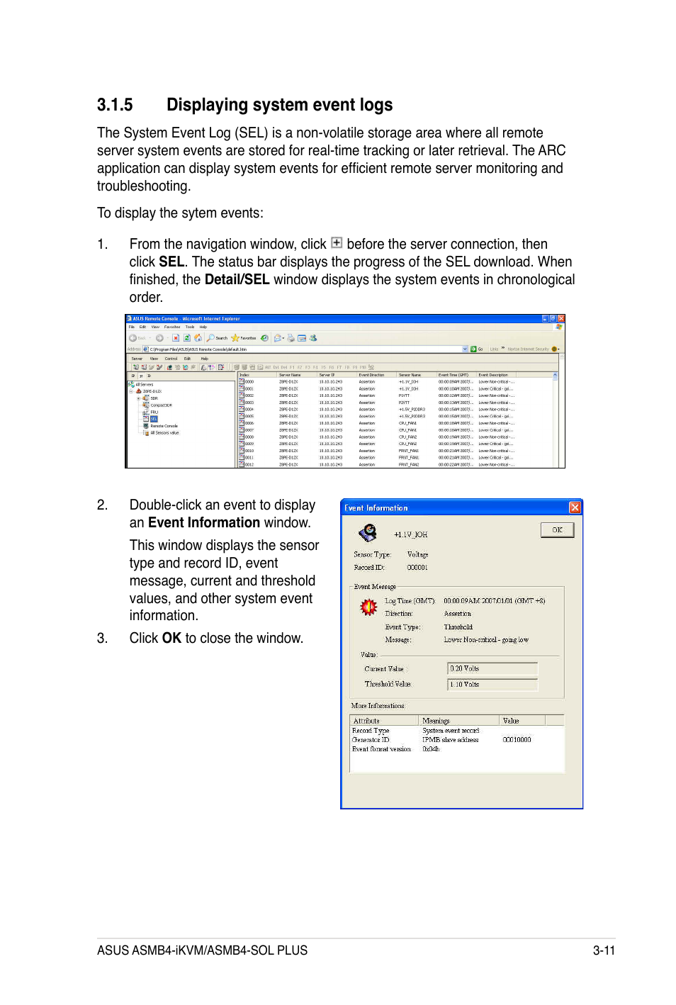 5 displaying system event logs | Asus ASMB4-iKVM User Manual | Page 45 / 84