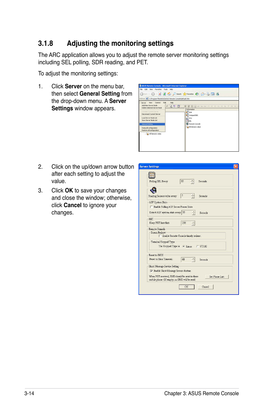 8 adjusting the monitoring settings | Asus ASMB4-iKVM User Manual | Page 48 / 84