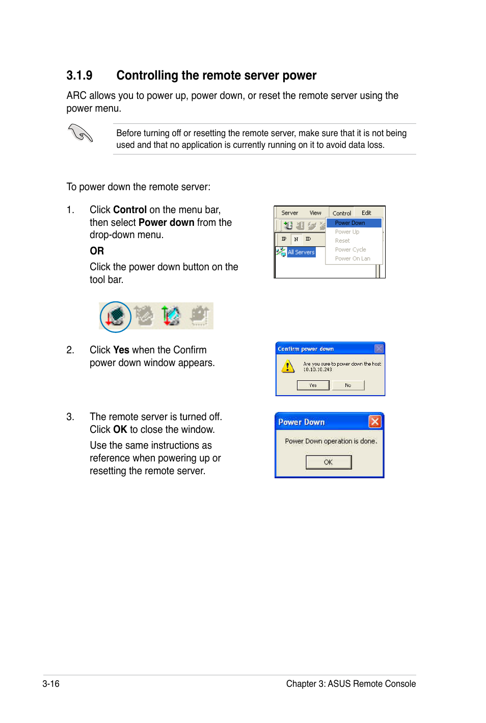 9 controlling the remote server power | Asus ASMB4-iKVM User Manual | Page 50 / 84