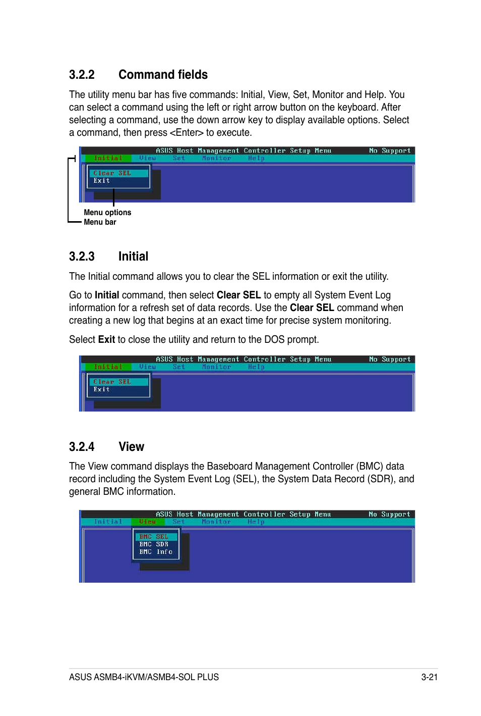 2 command fields, 4 view, 3 initial | Asus ASMB4-iKVM User Manual | Page 55 / 84