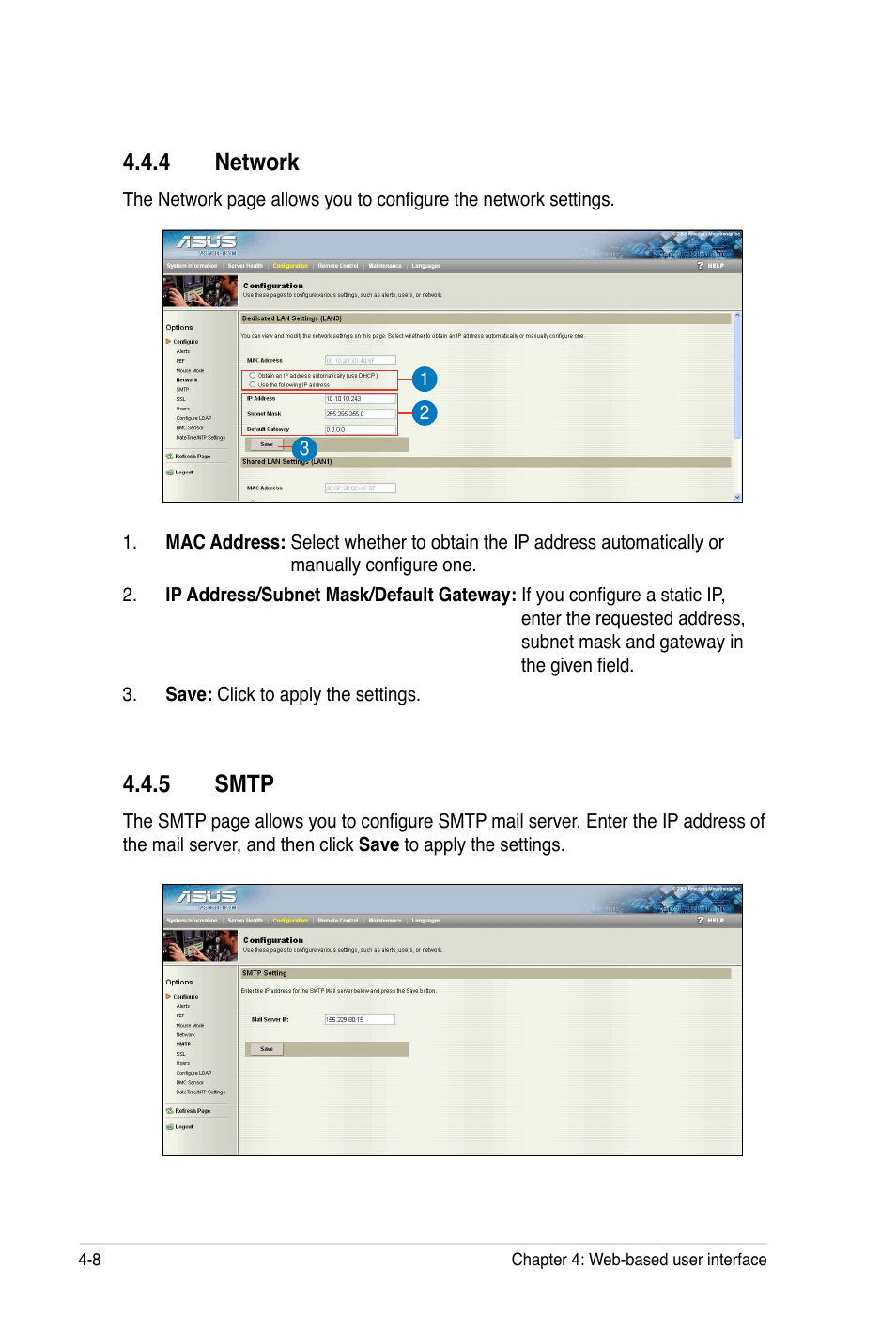 4 network, 5 smtp | Asus ASMB4-iKVM User Manual | Page 68 / 84