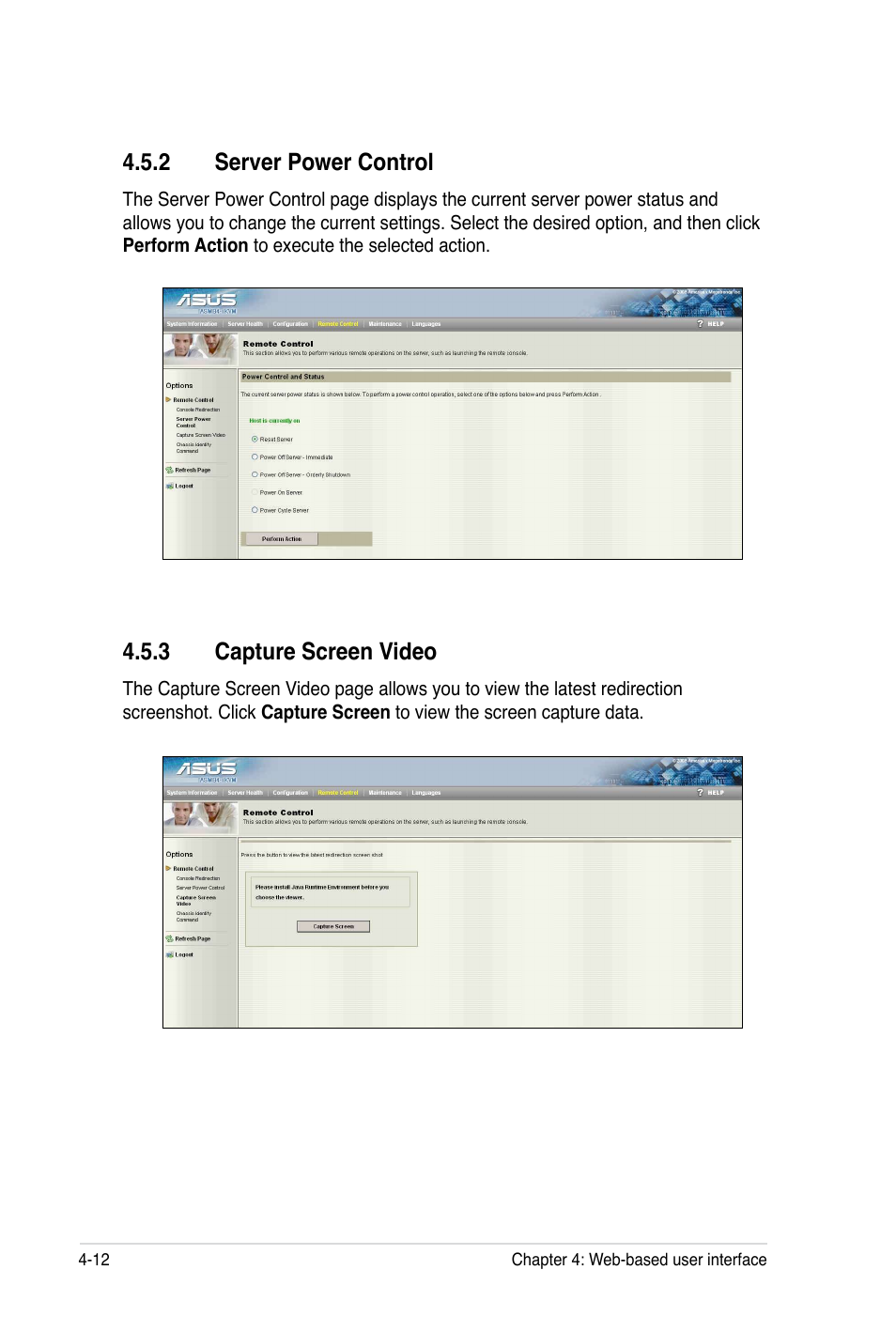 2 server power control, 3 capture screen video | Asus ASMB4-iKVM User Manual | Page 72 / 84