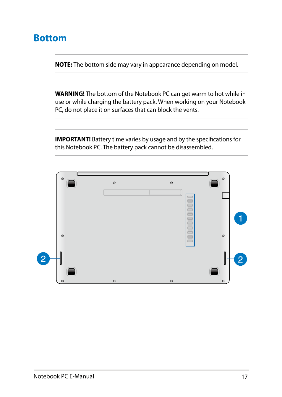 Bottom | Asus V301LP User Manual | Page 17 / 126