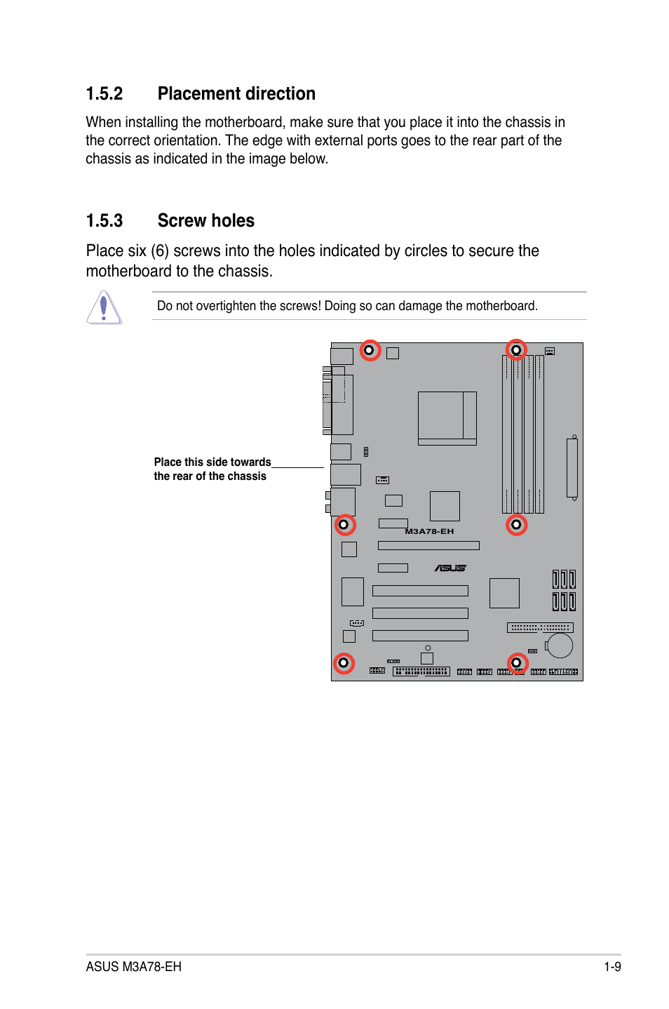 2 placement direction, 3 screw holes | Asus M3A78-EH User Manual | Page 21 / 98