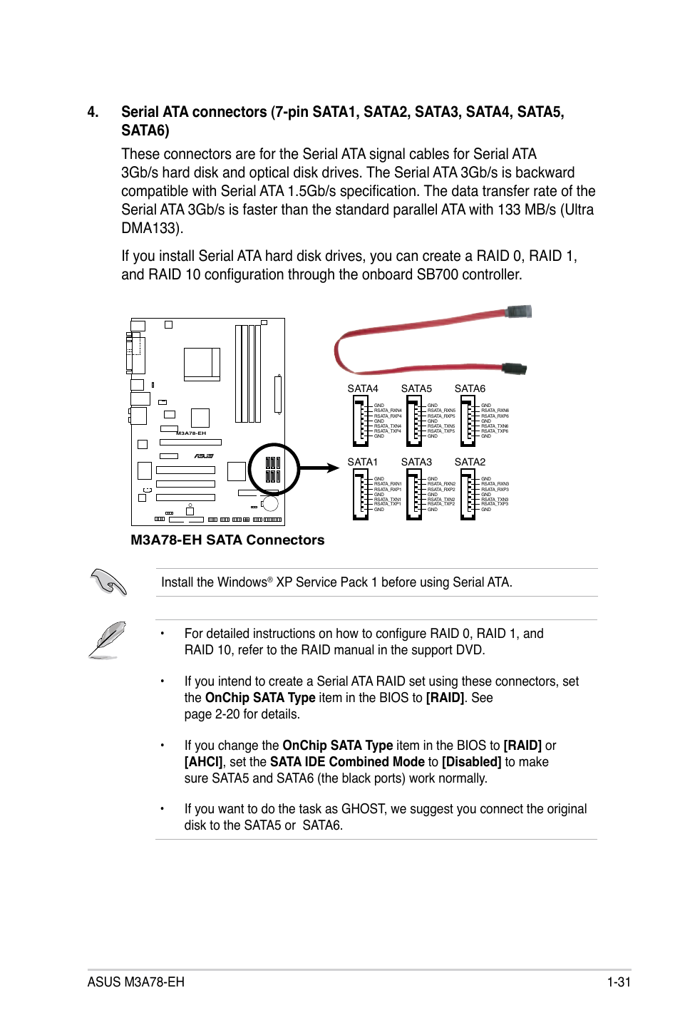 Install the windows, M3a78-eh sata connectors | Asus M3A78-EH User Manual | Page 43 / 98