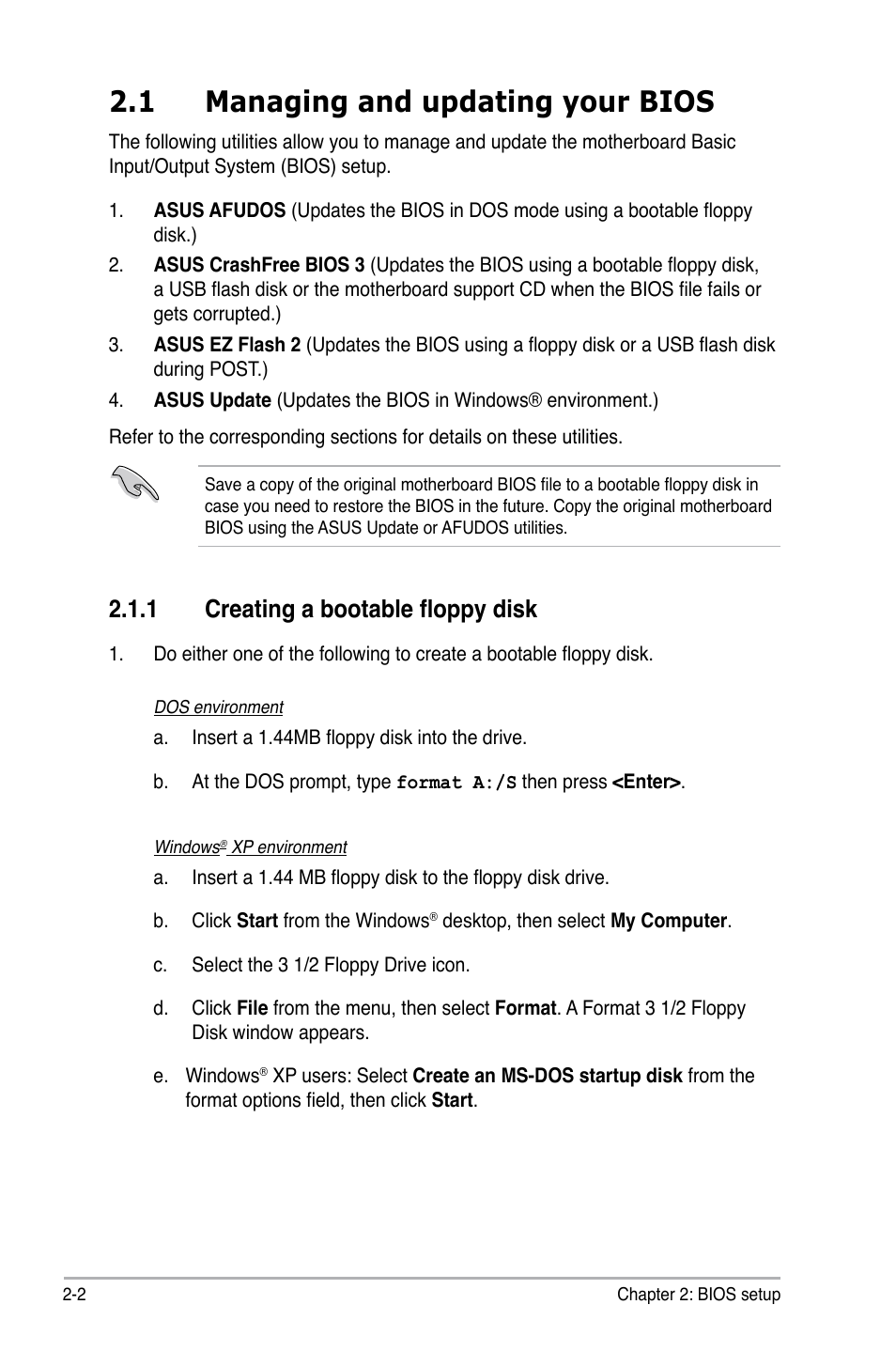 1 managing and updating your bios, 1 creating a bootable floppy disk | Asus M3A78-EH User Manual | Page 52 / 98