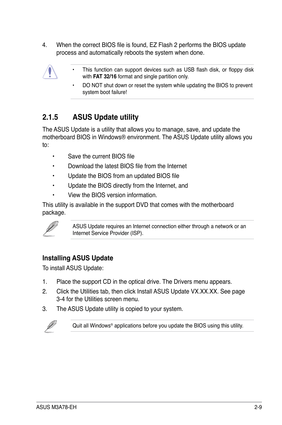 5 asus update utility, Installing asus update | Asus M3A78-EH User Manual | Page 59 / 98