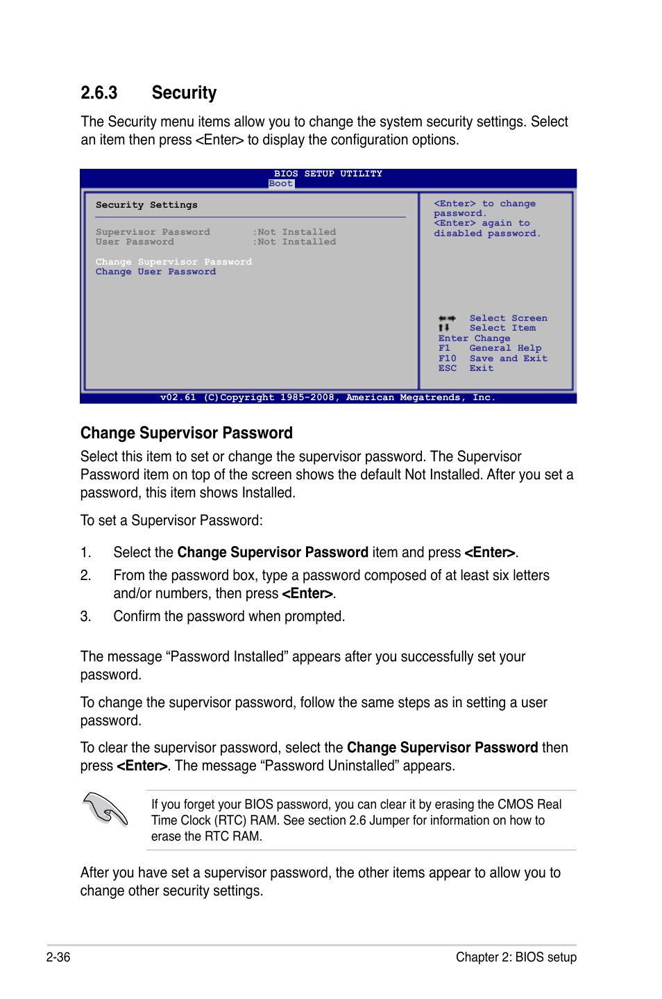 3 security, Change supervisor password | Asus M3A78-EH User Manual | Page 86 / 98