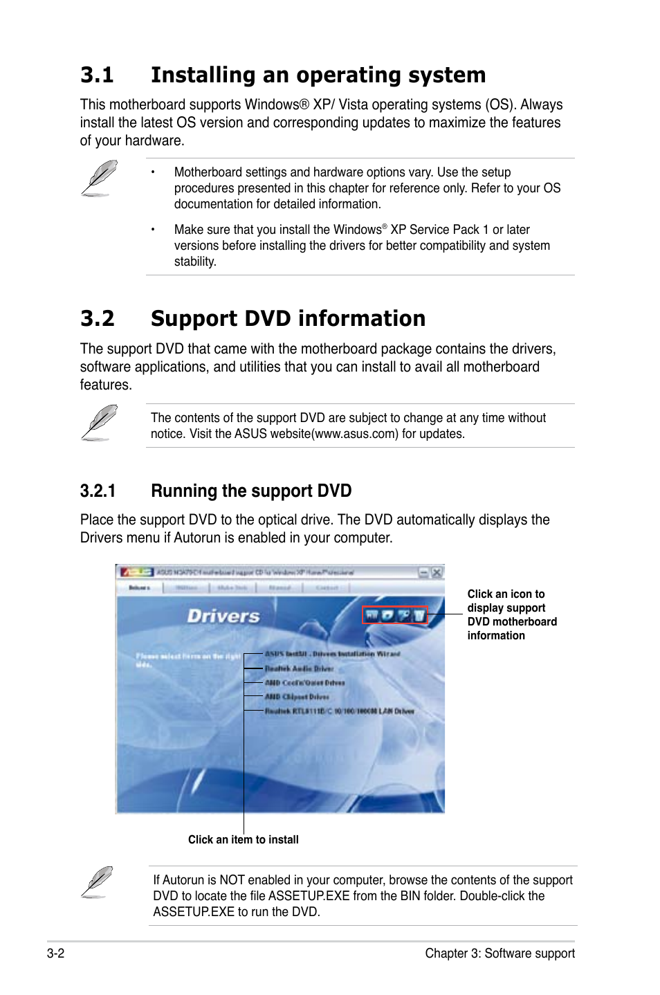 1 installing an operating system, 2 support dvd information, 1 running the support dvd | Asus M3A78-EH User Manual | Page 92 / 98