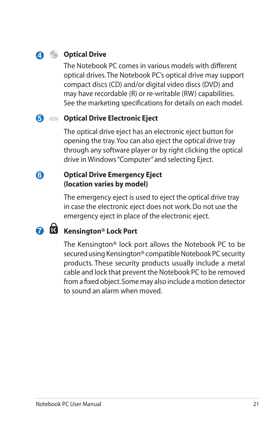 Asus R400N User Manual | Page 21 / 116